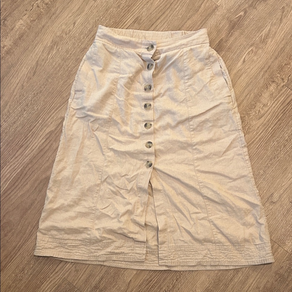 Universal Threads Good Co | Khaki Button-Front Midi Skirt | Linen Skirt | XS